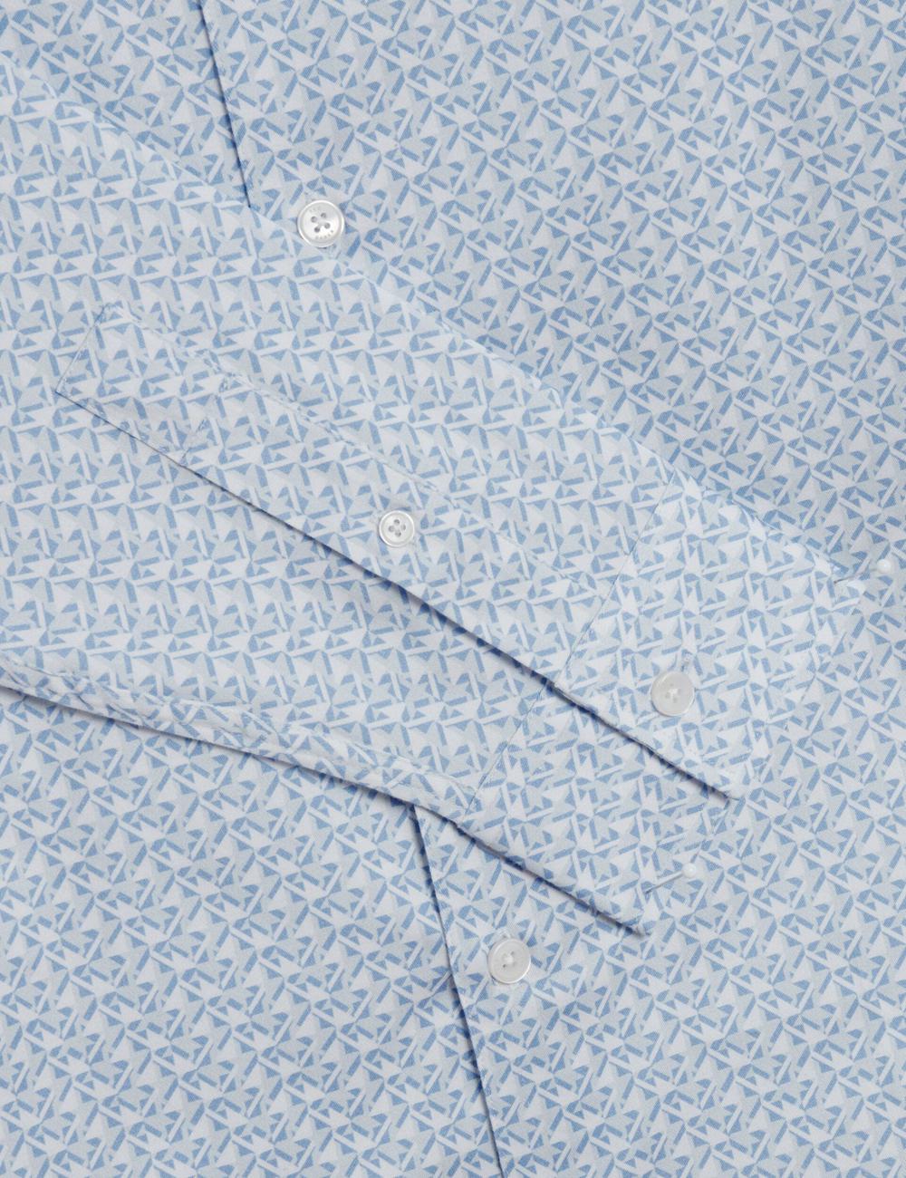 Mid-Blue Ted Baker ALPHAIS - Regular Fit Geometric Pure Cotton Men Casual Shirts | SG  4273-XAKVW