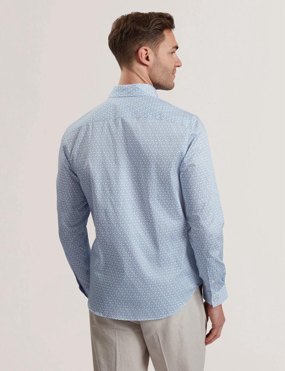 Mid-Blue Ted Baker ALPHAIS - Regular Fit Geometric Pure Cotton Men Casual Shirts | SG  4273-XAKVW