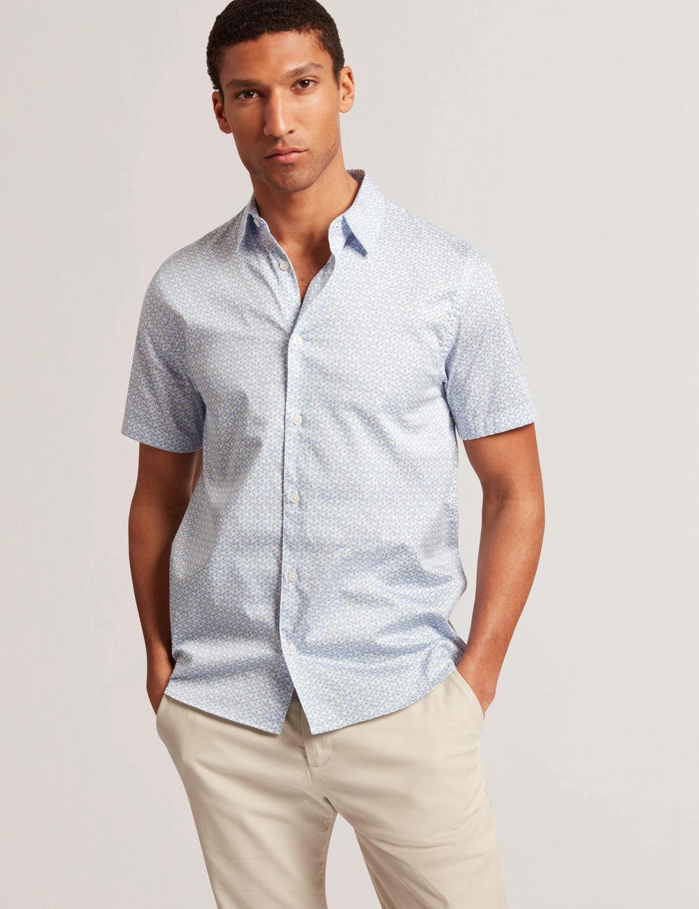 Mid-Blue Ted Baker ALPHSO - SS Regular Fit Geo Men Casual Shirts | SG  1564-LSWXO