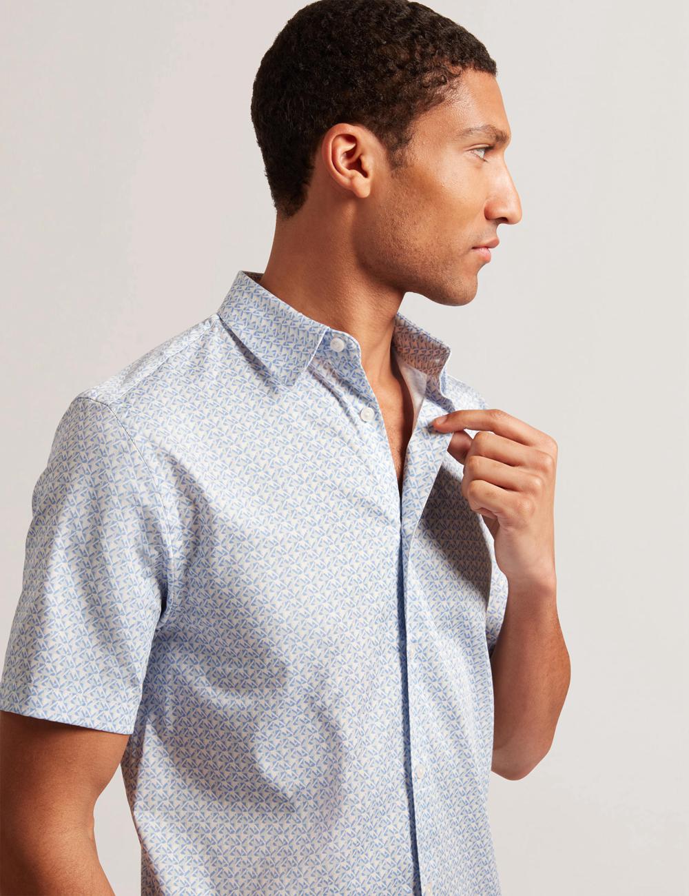 Mid-Blue Ted Baker ALPHSO - SS Regular Fit Geo Men Casual Shirts | SG  1564-LSWXO