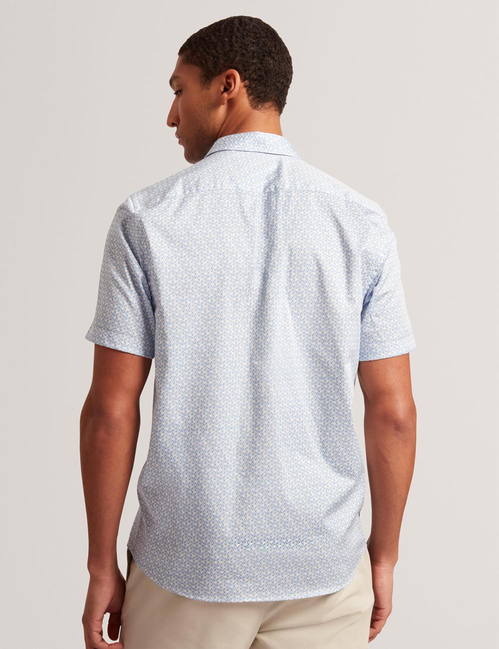 Mid-Blue Ted Baker ALPHSO - SS Regular Fit Geo Men Casual Shirts | SG  1564-LSWXO