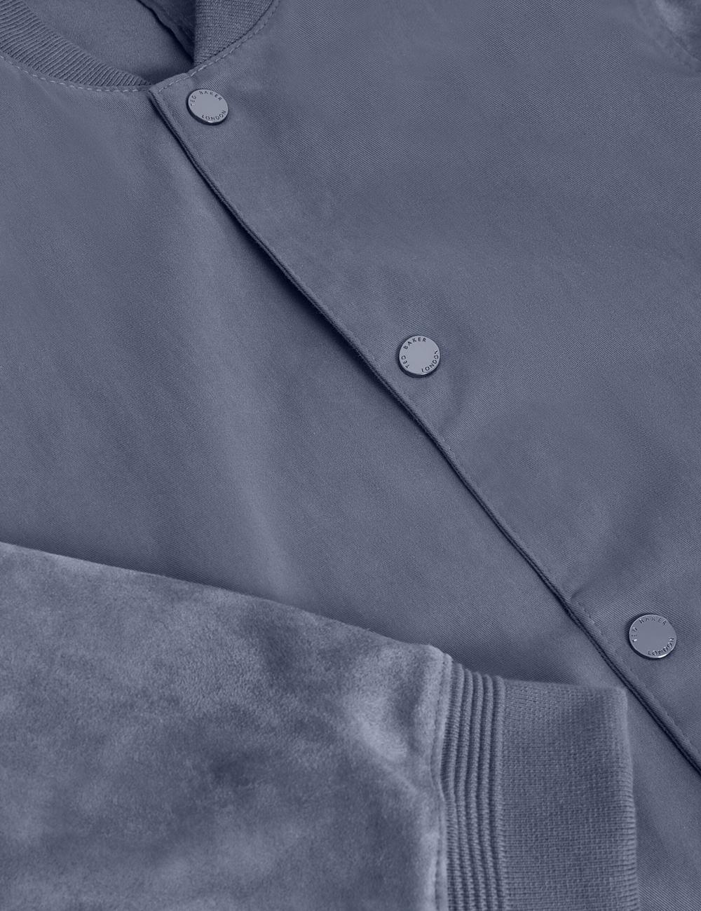Mid-Blue Ted Baker LIAMS - Cotton Twill & Suede Bomber Men Jackets | SG  2169-FIRZN