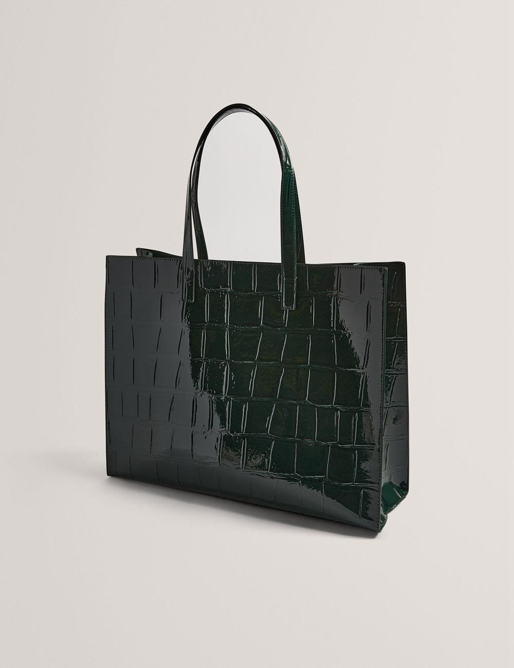 Mid-Green Ted Baker ALLICON - Patent Croc Effect Wide Women Tote Bags | SG  2610-EICNV