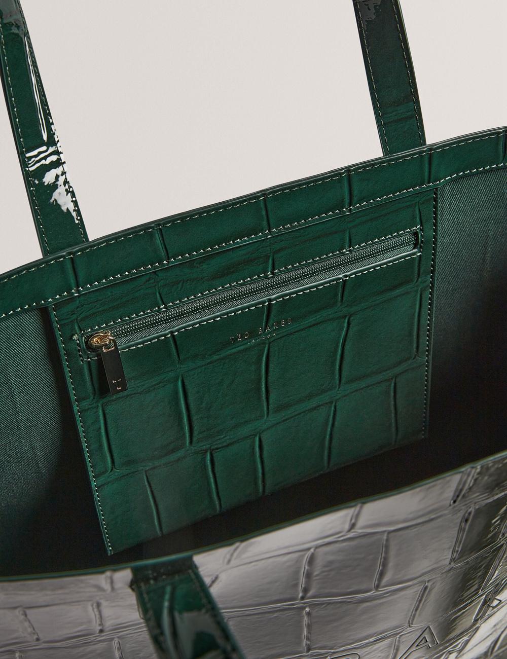 Mid-Green Ted Baker ALLICON - Patent Croc Effect Wide Women Tote Bags | SG  2610-EICNV