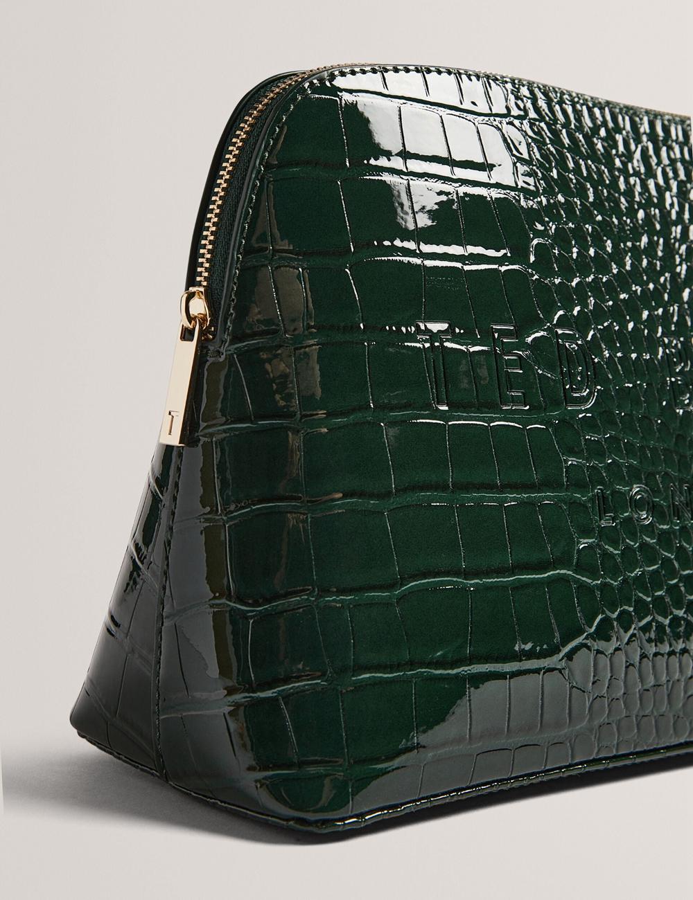 Mid-Green Ted Baker CROCANA - Croc Texture Faux Leather Women Wash Bags | SG  9163-YDPVB