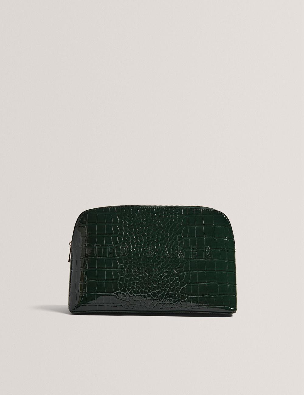 Mid-Green Ted Baker CROCANA - Croc Texture Faux Leather Women Wash Bags | SG  9163-YDPVB