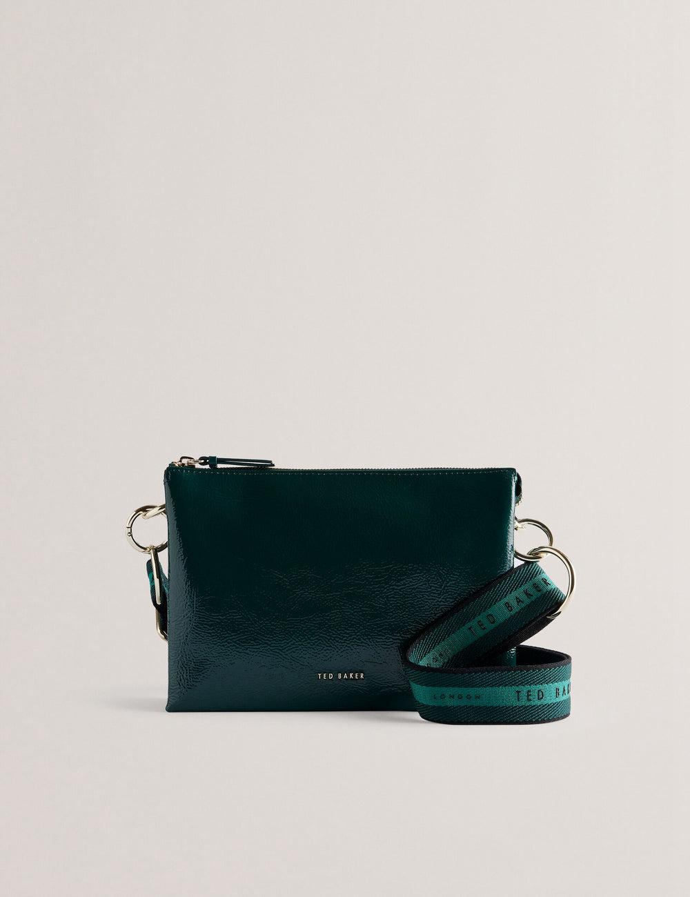 Mid-Green Ted Baker DAWCEY - Crinkled Patent Leather Women Crossbody Bags | SG  8463-MTCGJ