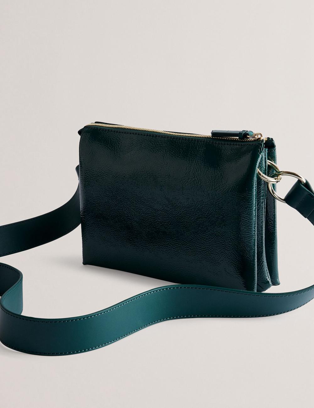 Mid-Green Ted Baker DAWCEY - Crinkled Patent Leather Women Crossbody Bags | SG  8463-MTCGJ