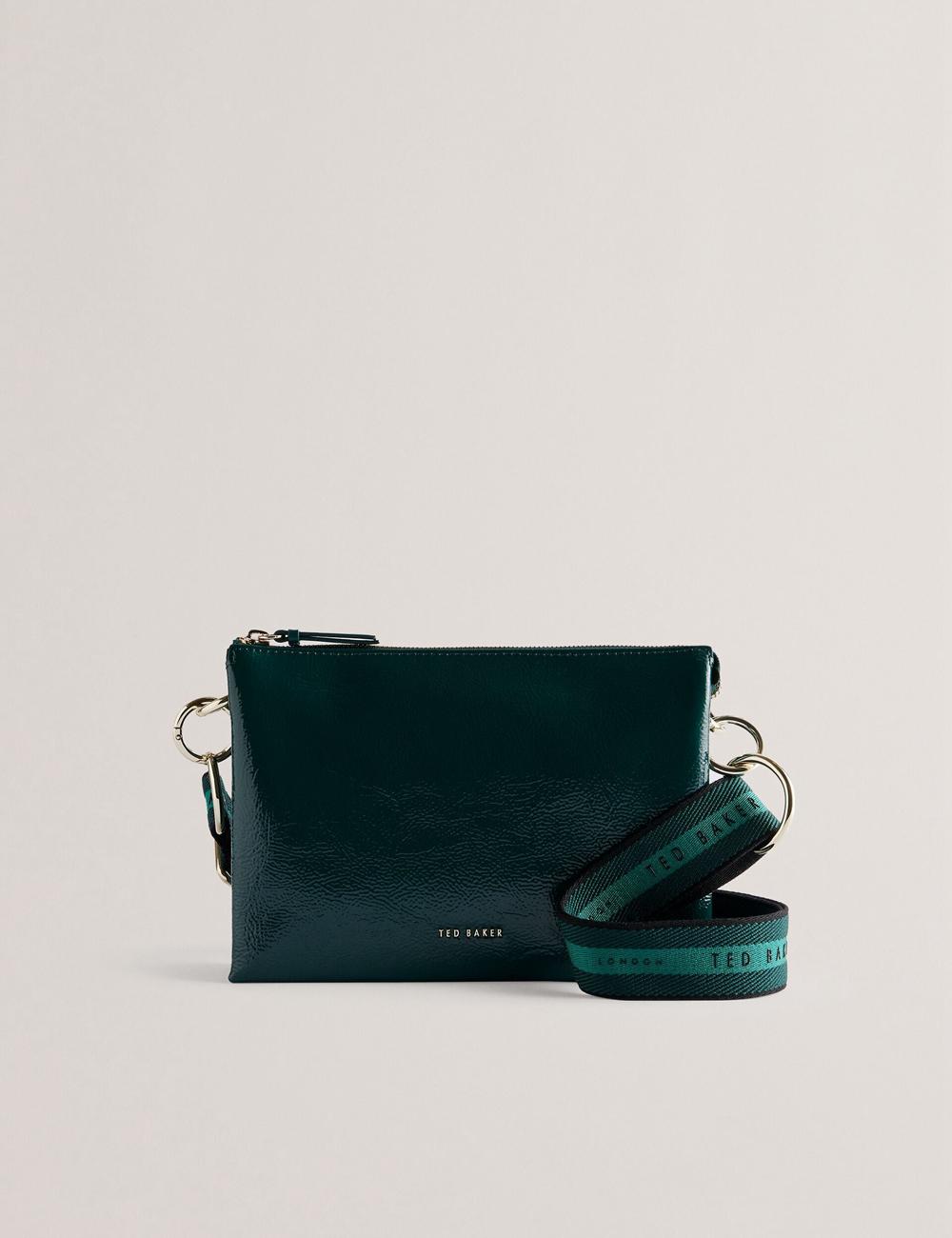 Mid-Green Ted Baker DAWCEY - Crinkled Patent Leather Women Crossbody Bags | SG  8463-MTCGJ