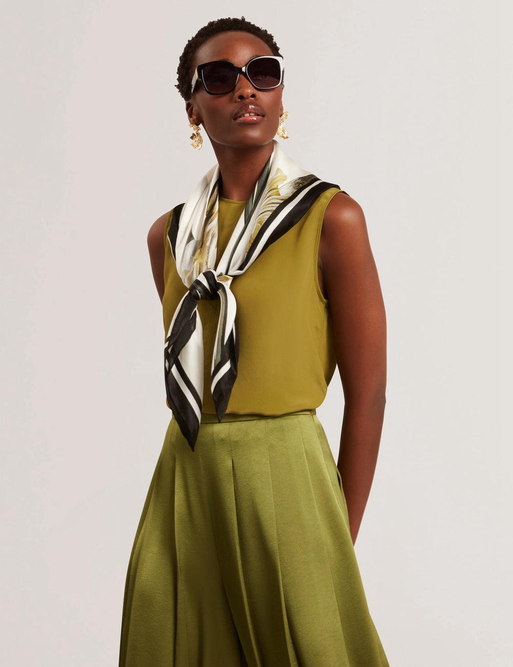 Mid-Green Ted Baker SHAMRA - Silk Blend Seam Detail Women Tops | SG  4930-EVQLW