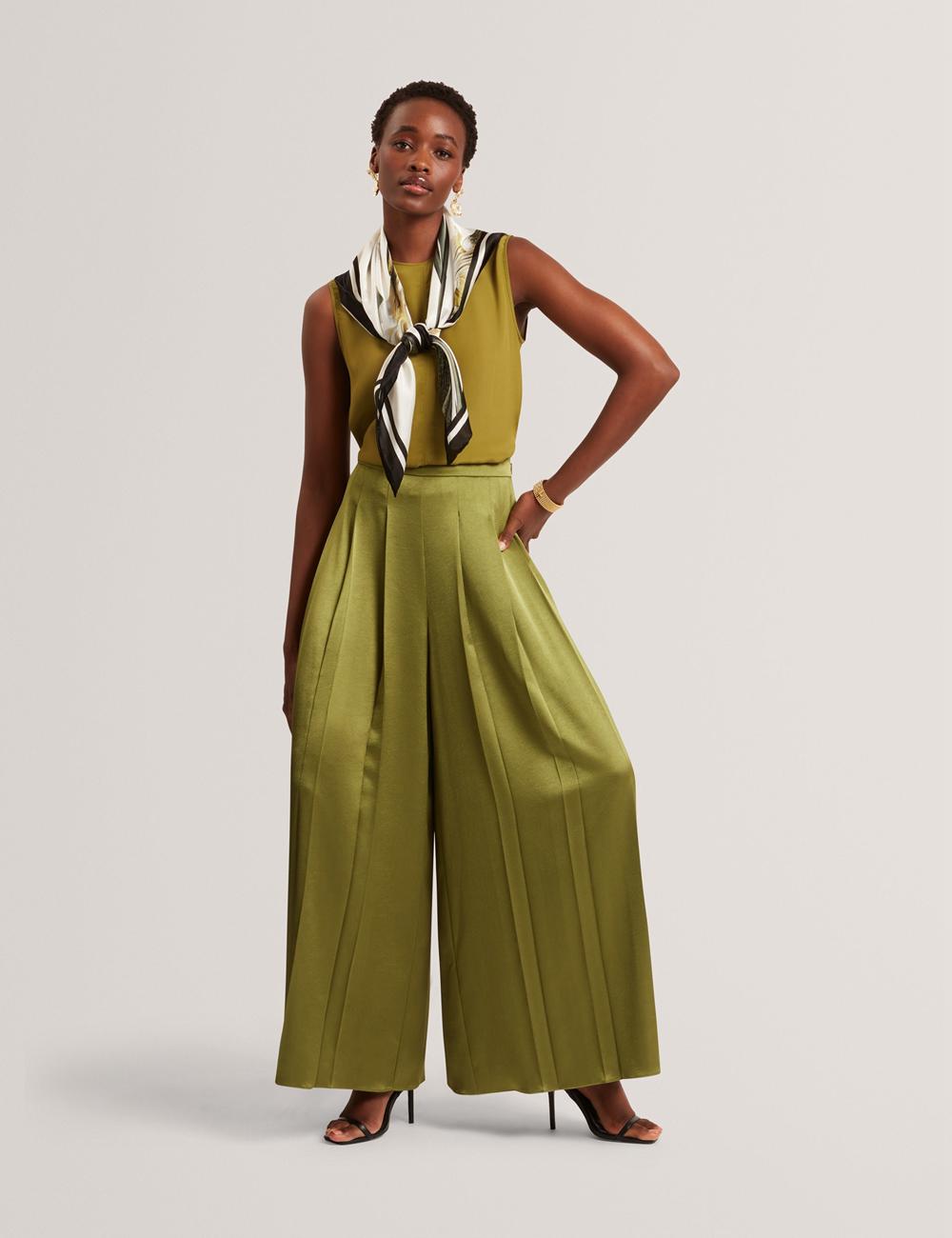 Mid-Green Ted Baker SHAMRA - Silk Blend Seam Detail Women Tops | SG  4930-EVQLW