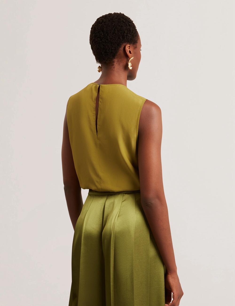 Mid-Green Ted Baker SHAMRA - Silk Blend Seam Detail Women Tops | SG  4930-EVQLW