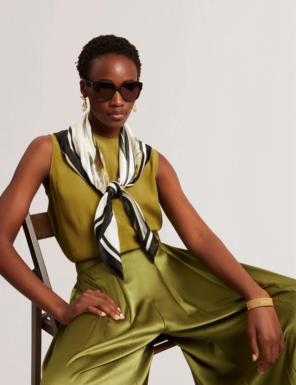 Mid-Green Ted Baker SHAMRA - Silk Blend Seam Detail Women Tops | SG  4930-EVQLW