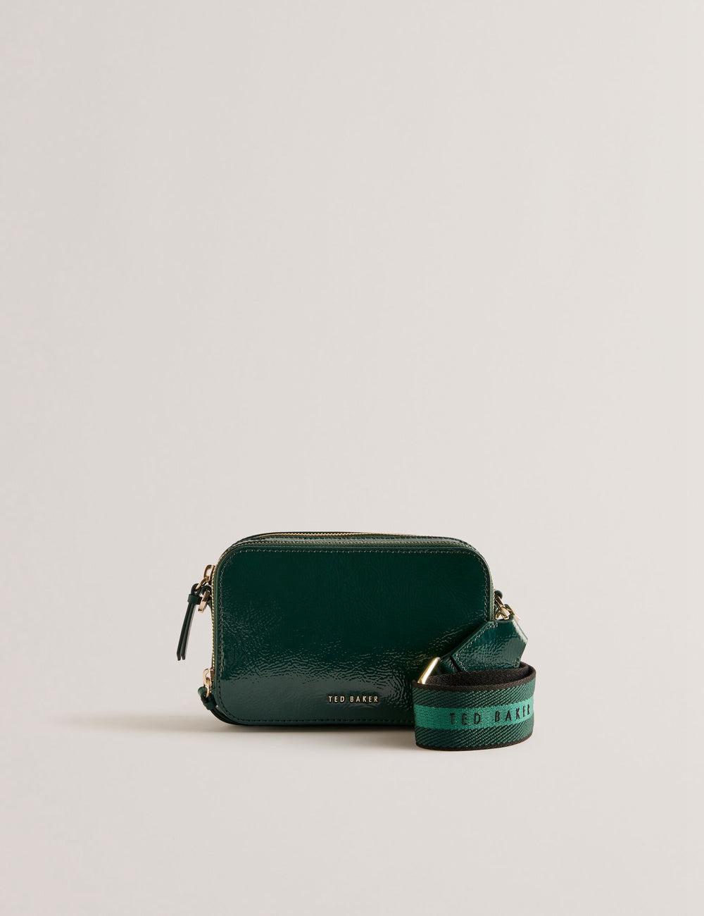 Mid-Green Ted Baker STUNWA - Patent Leather Webbing Camera Women Camera Bag | SG  8132-ZPAIV