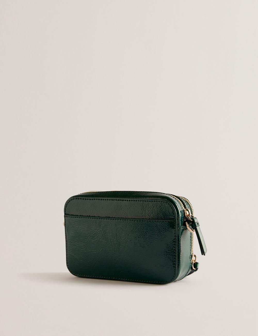 Mid-Green Ted Baker STUNWA - Patent Leather Webbing Camera Women Camera Bag | SG  8132-ZPAIV