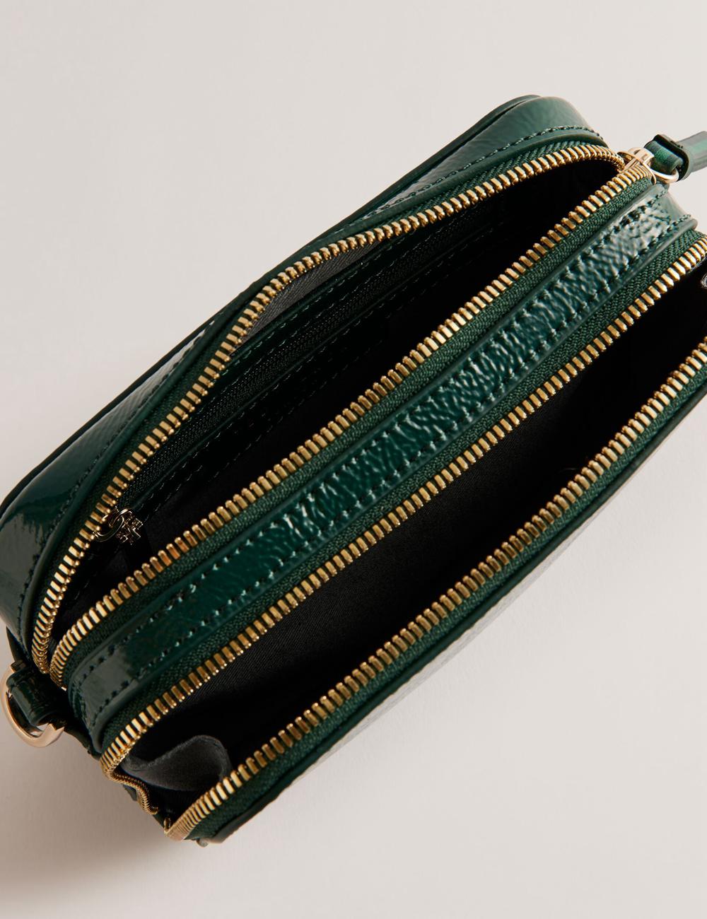 Mid-Green Ted Baker STUNWA - Patent Leather Webbing Camera Women Camera Bag | SG  8132-ZPAIV