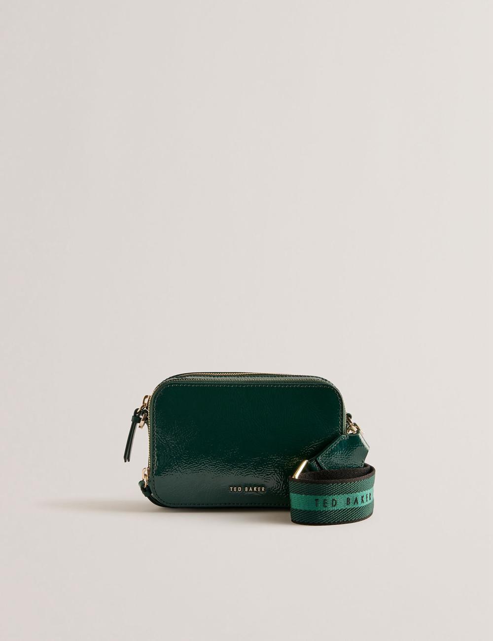 Mid-Green Ted Baker STUNWA - Patent Leather Webbing Camera Women Camera Bag | SG  8132-ZPAIV
