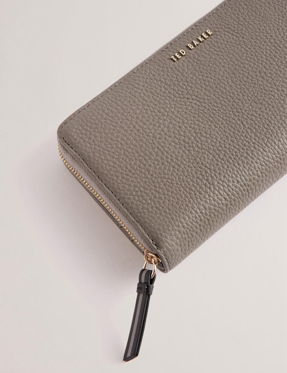 Mid-Grey Ted Baker DALIEA - Large Textured Leather Zip Around Women Purses | SG  0649-JQGVA