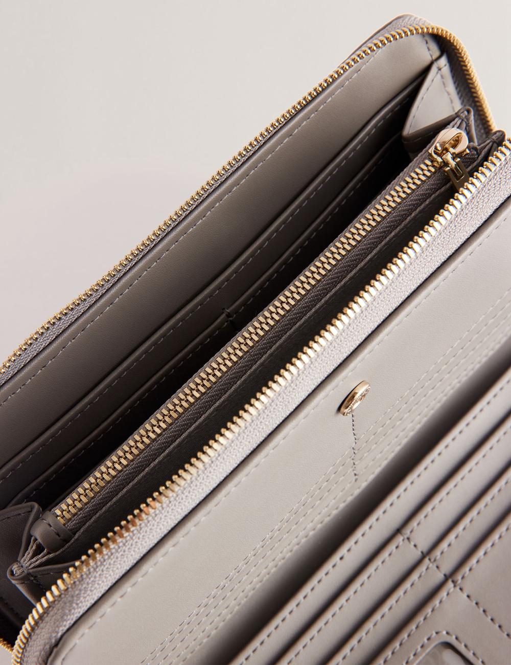 Mid-Grey Ted Baker DALIEA - Large Textured Leather Zip Around Women Purses | SG  0649-JQGVA