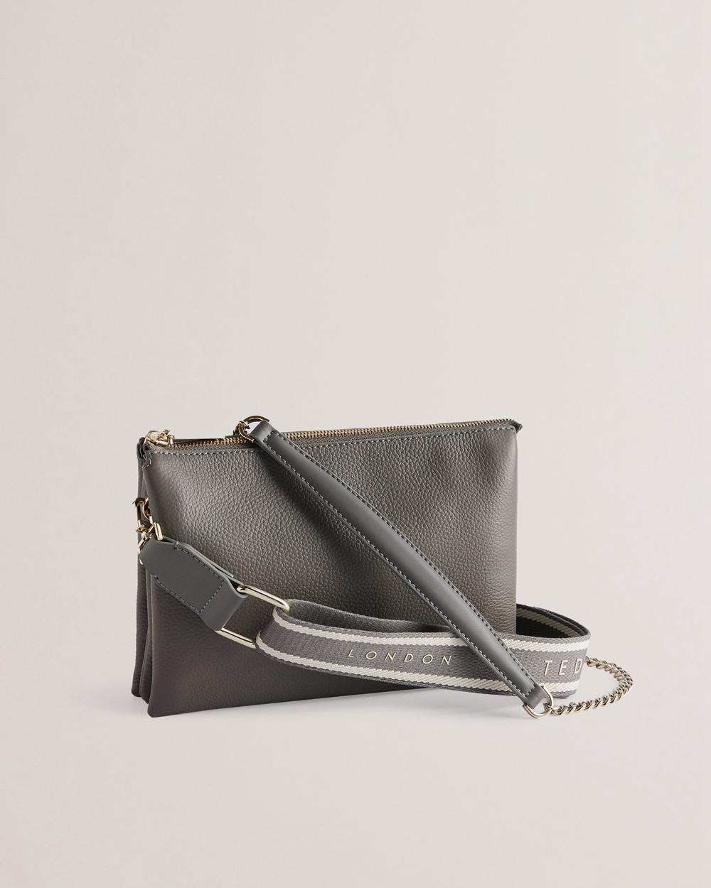 Mid-Grey Ted Baker ESILLE - Branded Webbing Crossbody Leather Women Crossbody Bags | SG  8934-PDHFB