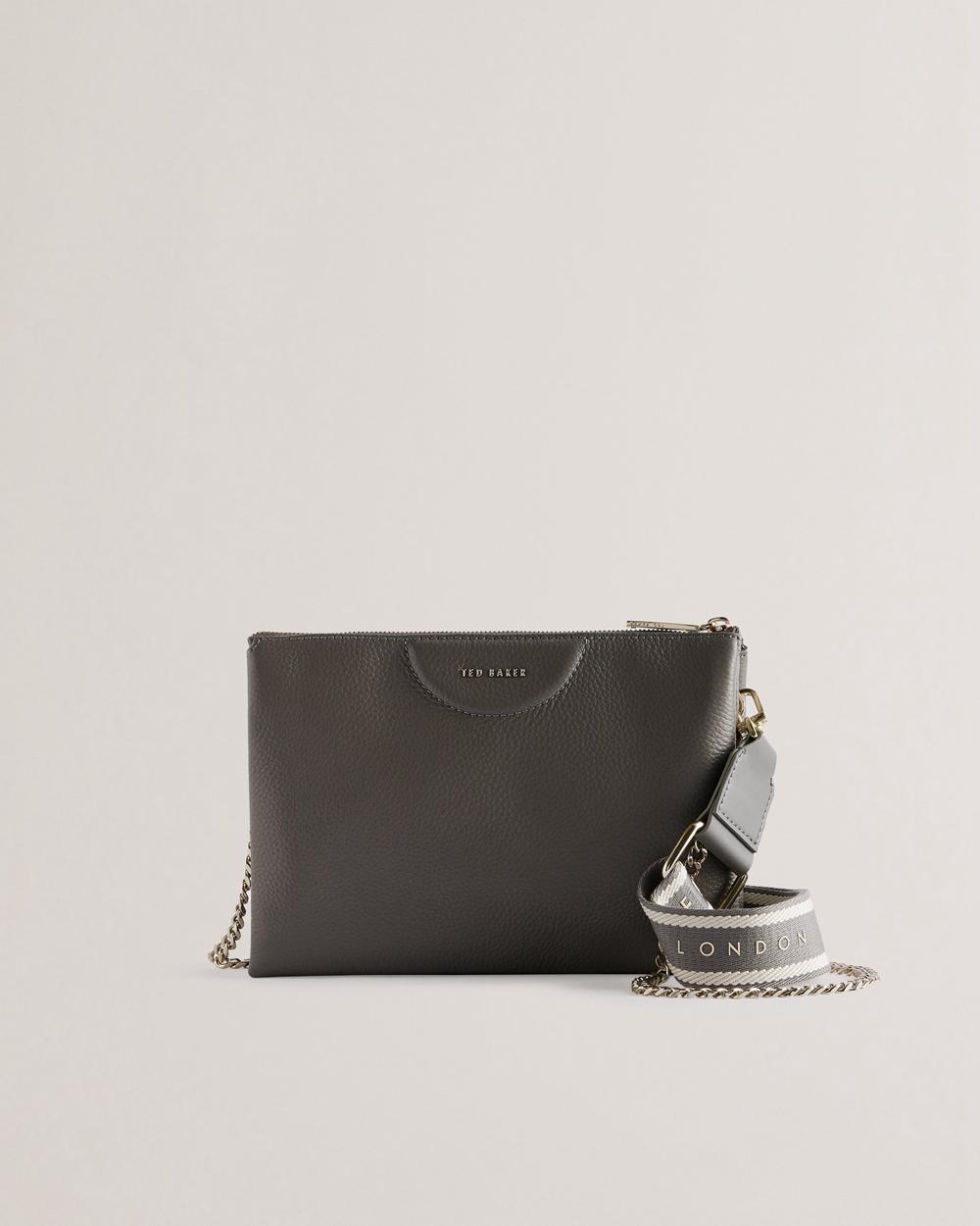 Mid-Grey Ted Baker ESILLE - Branded Webbing Crossbody Leather Women Crossbody Bags | SG  8934-PDHFB