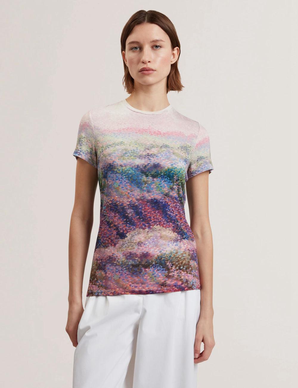 Mid-Pink Ted Baker KAYTTE - Painted Print Crew Neck Fitted Women T-Shirts | SG  8245-ILWEX