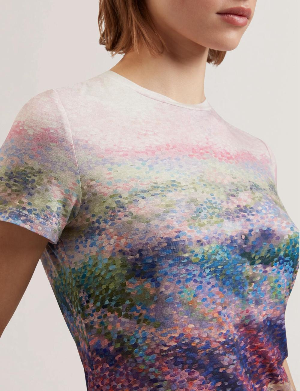 Mid-Pink Ted Baker KAYTTE - Painted Print Crew Neck Fitted Women T-Shirts | SG  8245-ILWEX