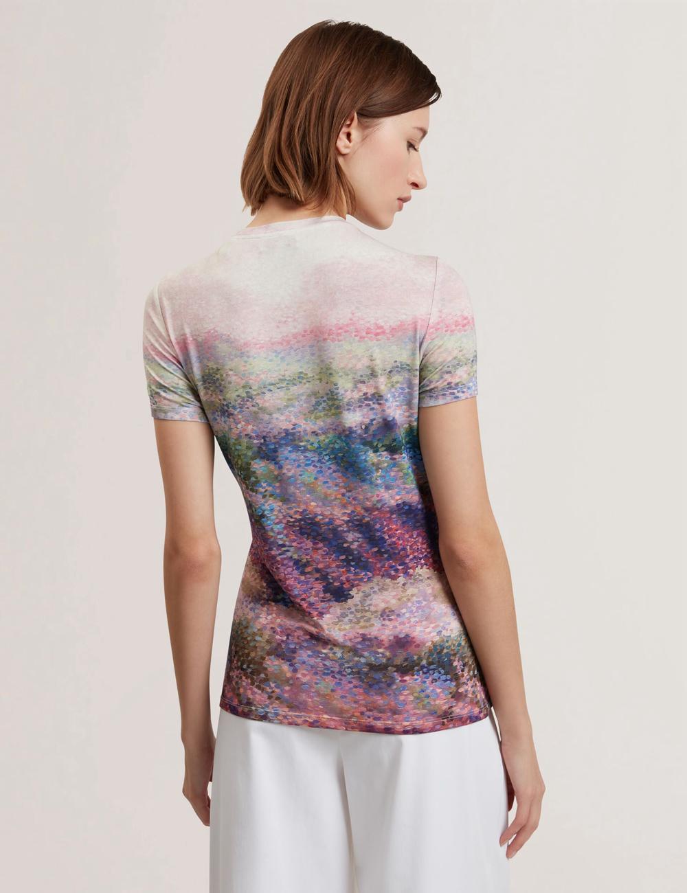 Mid-Pink Ted Baker KAYTTE - Painted Print Crew Neck Fitted Women T-Shirts | SG  8245-ILWEX