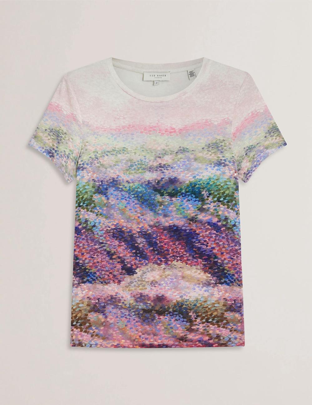 Mid-Pink Ted Baker KAYTTE - Painted Print Crew Neck Fitted Women T-Shirts | SG  8245-ILWEX