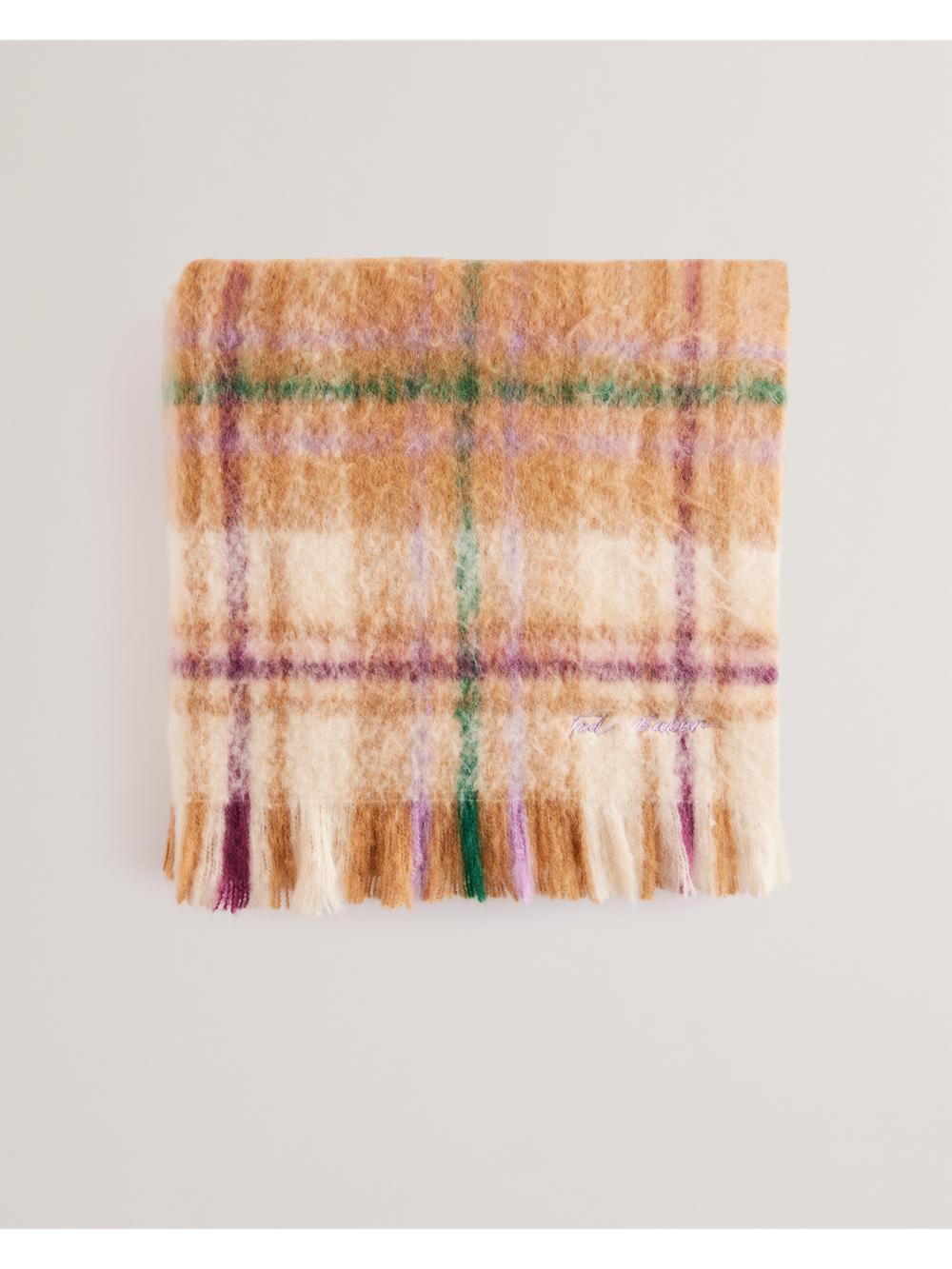 Multicol Ted Baker CHELLIS - Checked Fringed Edge Woven Women Scarves | SG  3270-HWUOC