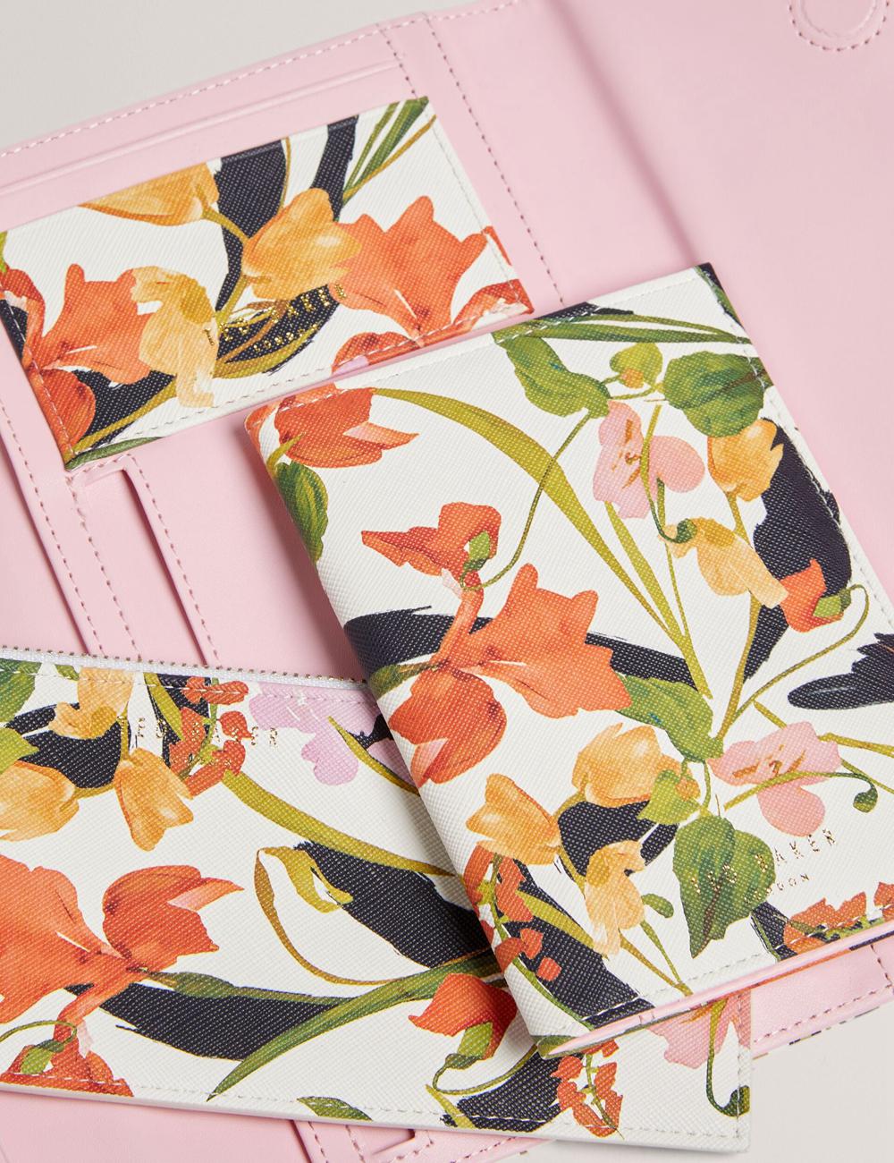 Nat-White Ted Baker JACIIIE - Floral Print Faux Leather Travel Women Wallets | SG  8253-HNUXO