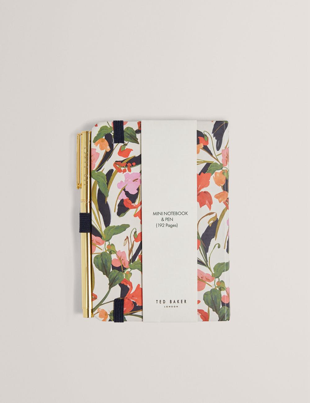 Nat-White Ted Baker WHINNA - Floral Print A6 Notebook & Pen Women Stationary | SG  7613-UQZEF