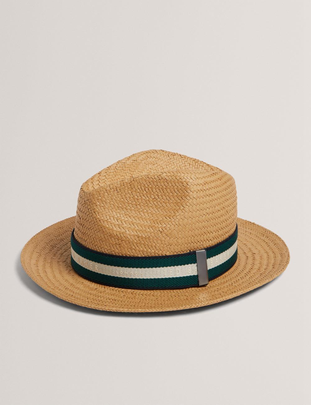 Natural Ted Baker ADRIENS - Straw Panama Webbing Detail Beach Men Hats | SG  8569-BEDJL