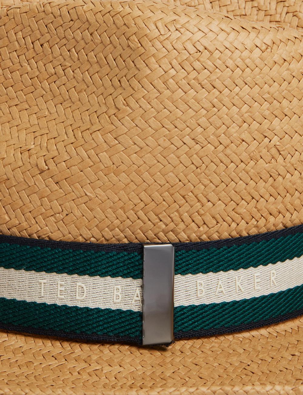 Natural Ted Baker ADRIENS - Straw Panama Webbing Detail Beach Men Hats | SG  8569-BEDJL