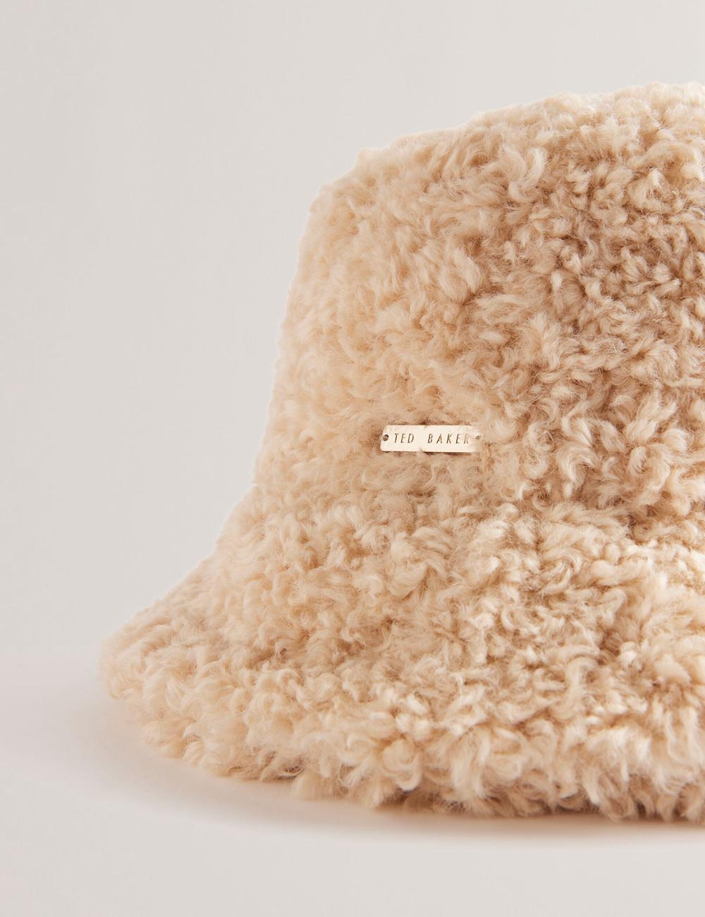 Natural Ted Baker FLUFFYI - Faux Shearling Wide Brim Women Bucket Hats | SG  0479-GBELF