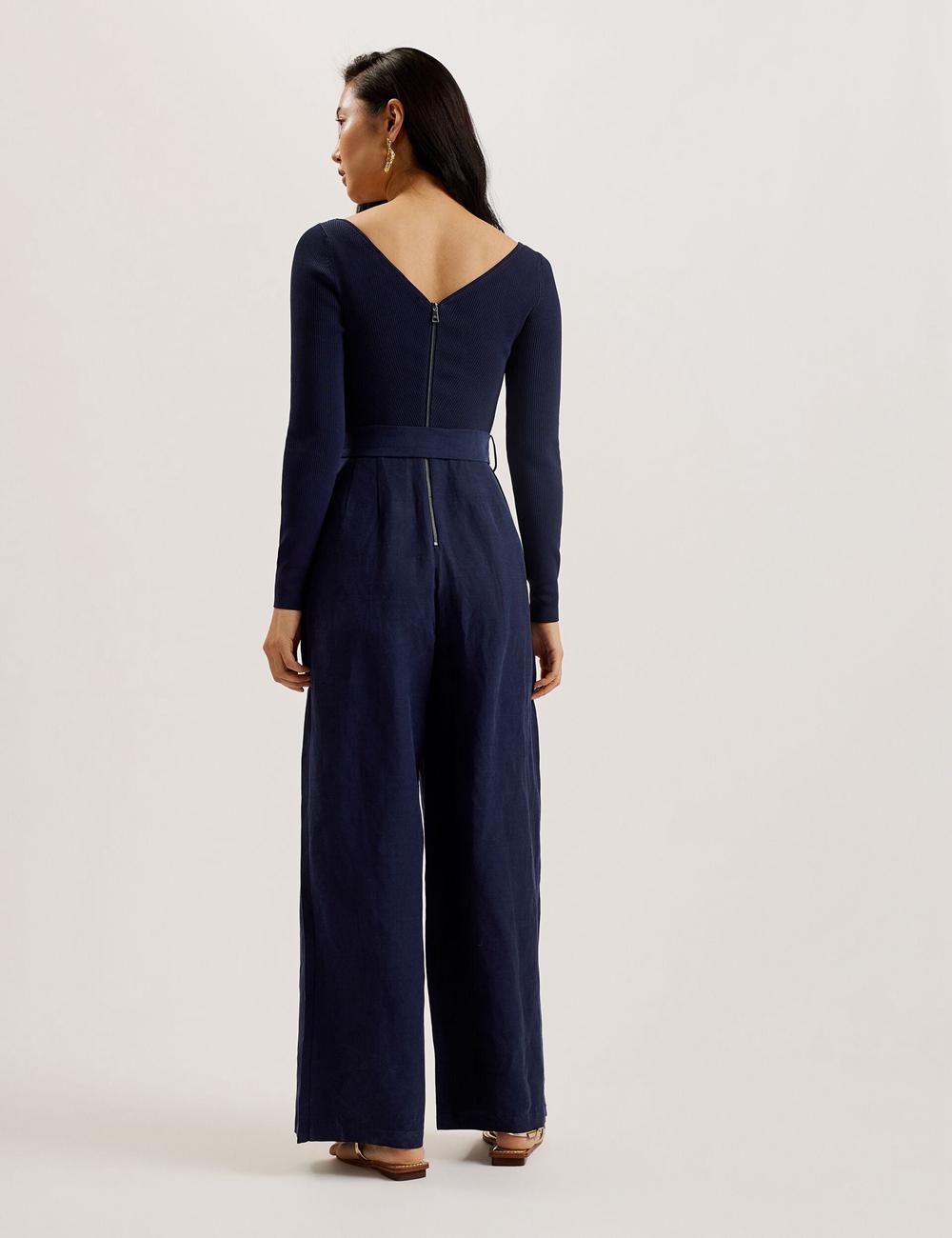 Navy Ted Baker AGATEA - Off Shoulder Belted Wide Leg Women Jumpsuits | SG  4965-BAXPO