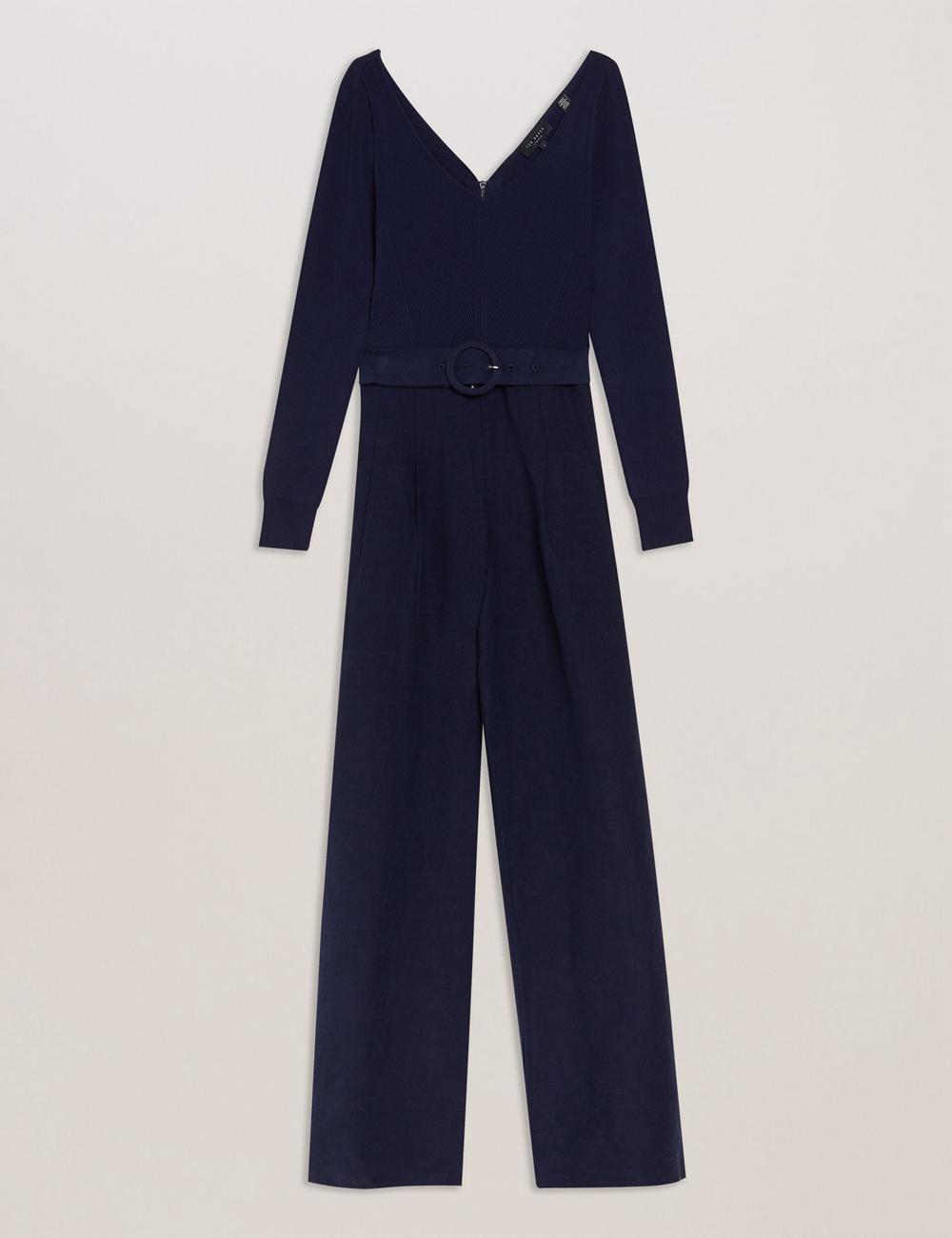 Navy Ted Baker AGATEA - Off Shoulder Belted Wide Leg Women Jumpsuits | SG  4965-BAXPO