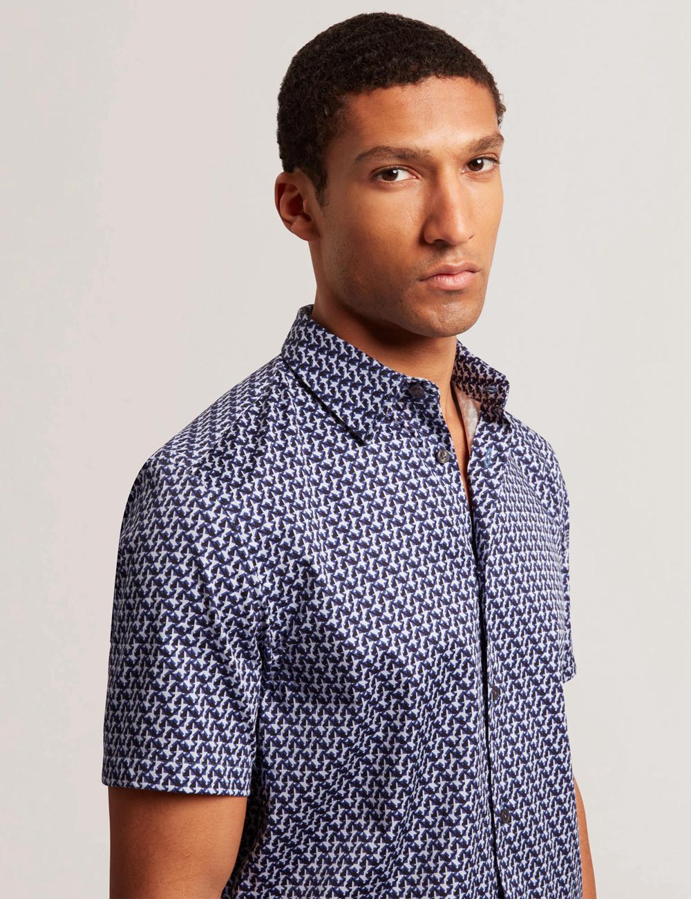 Navy Ted Baker ALPHSO SS Regular Fit Geo Men Casual Shirts | SG  2089-DZRYS