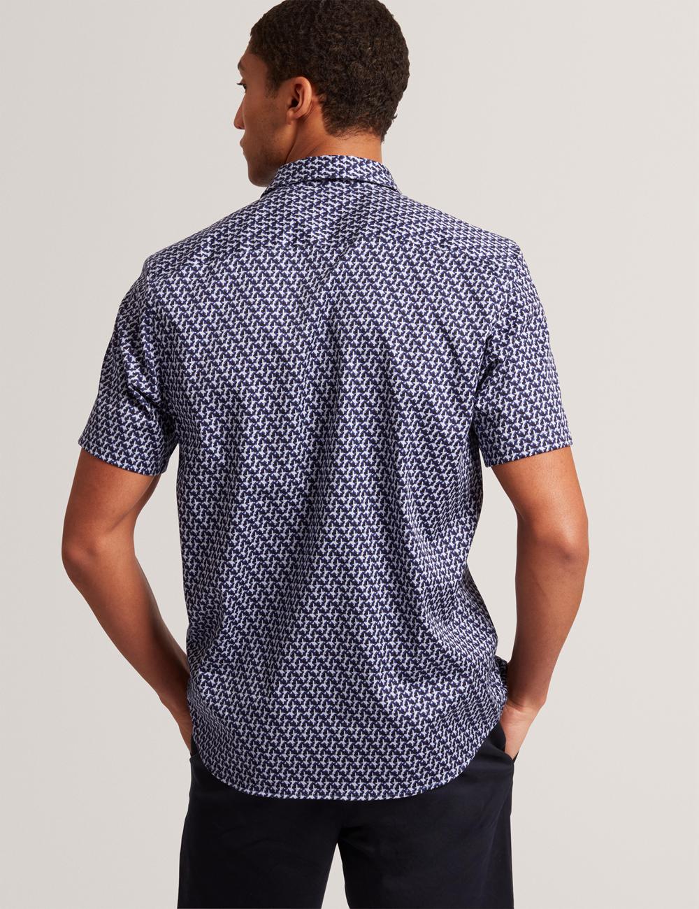 Navy Ted Baker ALPHSO SS Regular Fit Geo Men Casual Shirts | SG  2089-DZRYS