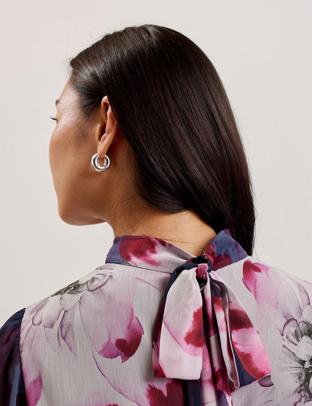 Navy Ted Baker ARACELY - Floral High Neck Long Sleeve Women Mini Dresses | SG  3194-VYOSA