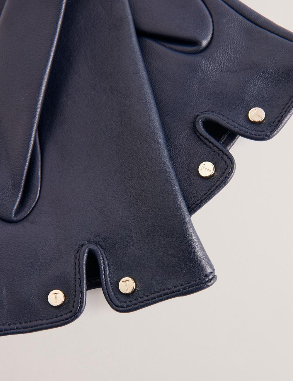 Navy Ted Baker ARLEOS - Leather Split Cuff Women Gloves | SG  7038-ORXHU