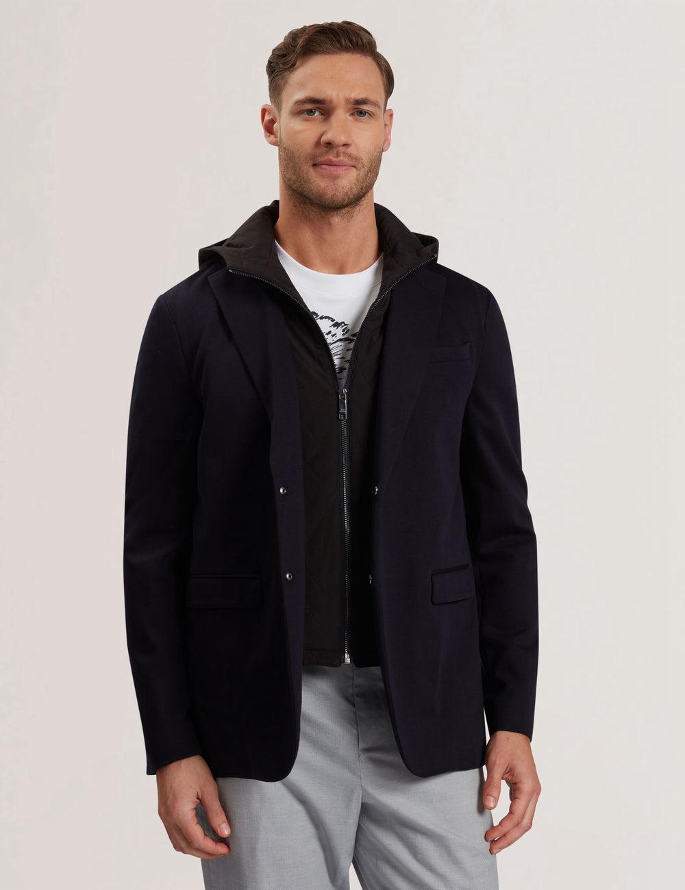 Navy Ted Baker ASHB - Jersey Blazer With Zip-Up Hooded Liner Men Blazers | SG  0926-YUPHC