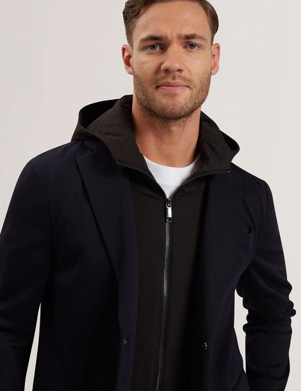 Navy Ted Baker ASHB - Jersey Blazer With Zip-Up Hooded Liner Men Blazers | SG  0926-YUPHC