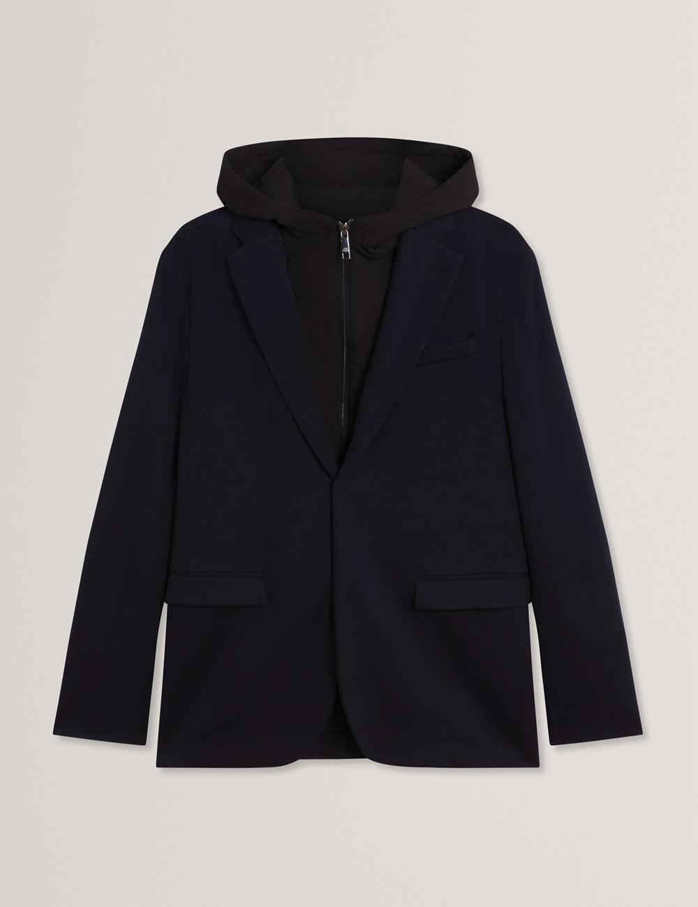 Navy Ted Baker ASHB - Jersey Blazer With Zip-Up Hooded Liner Men Blazers | SG  0926-YUPHC