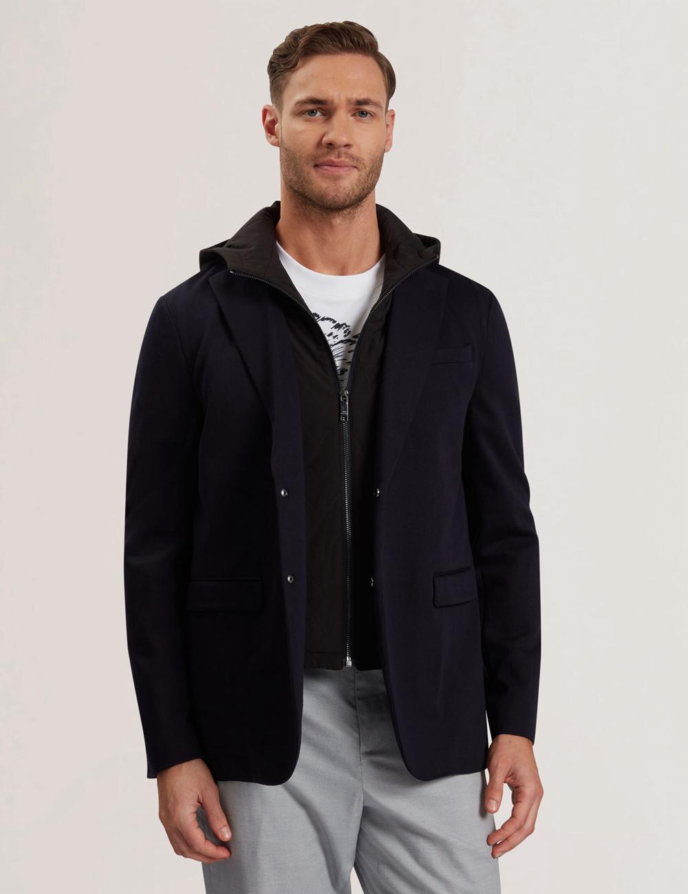 Navy Ted Baker ASHB - Jersey Blazer With Zip-Up Hooded Liner Men Blazers | SG  0926-YUPHC
