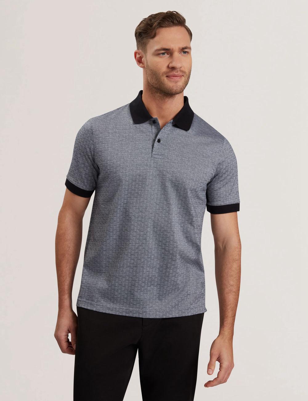 Navy Ted Baker AUGUSO - Textured Jacquard Cotton Men Polos Shirts | SG  5273-TEZOU
