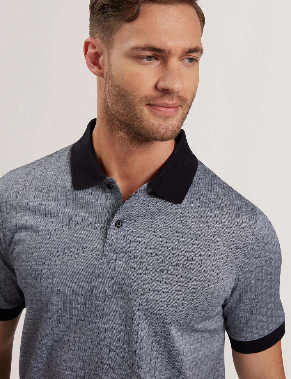 Navy Ted Baker AUGUSO - Textured Jacquard Cotton Men Polos Shirts | SG  5273-TEZOU