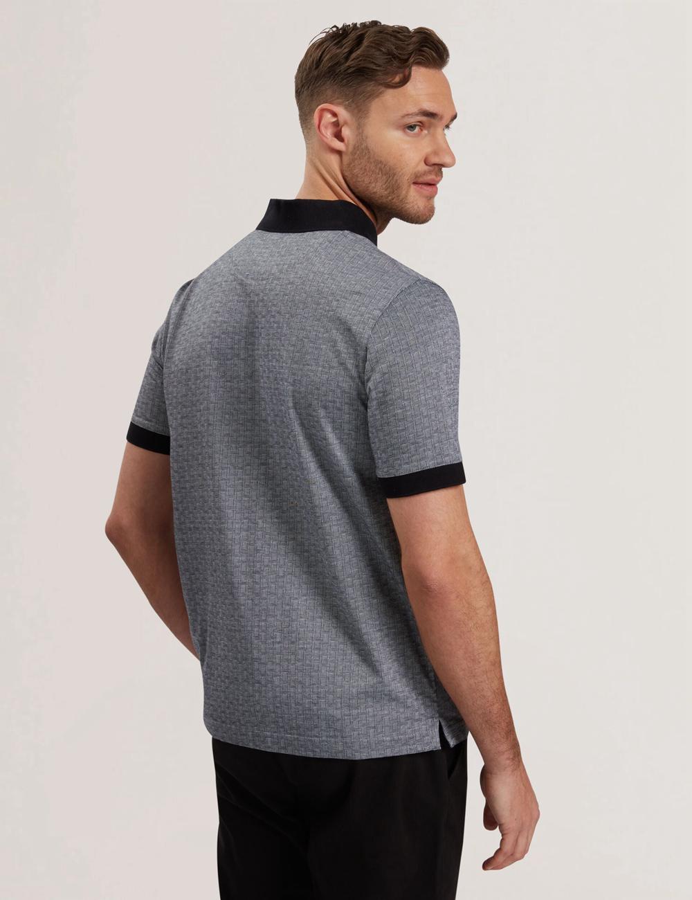 Navy Ted Baker AUGUSO - Textured Jacquard Cotton Men Polos Shirts | SG  5273-TEZOU