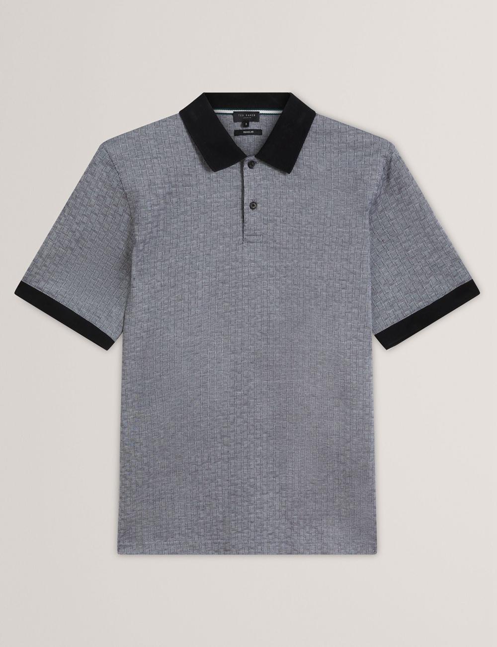 Navy Ted Baker AUGUSO - Textured Jacquard Cotton Men Polos Shirts | SG  5273-TEZOU