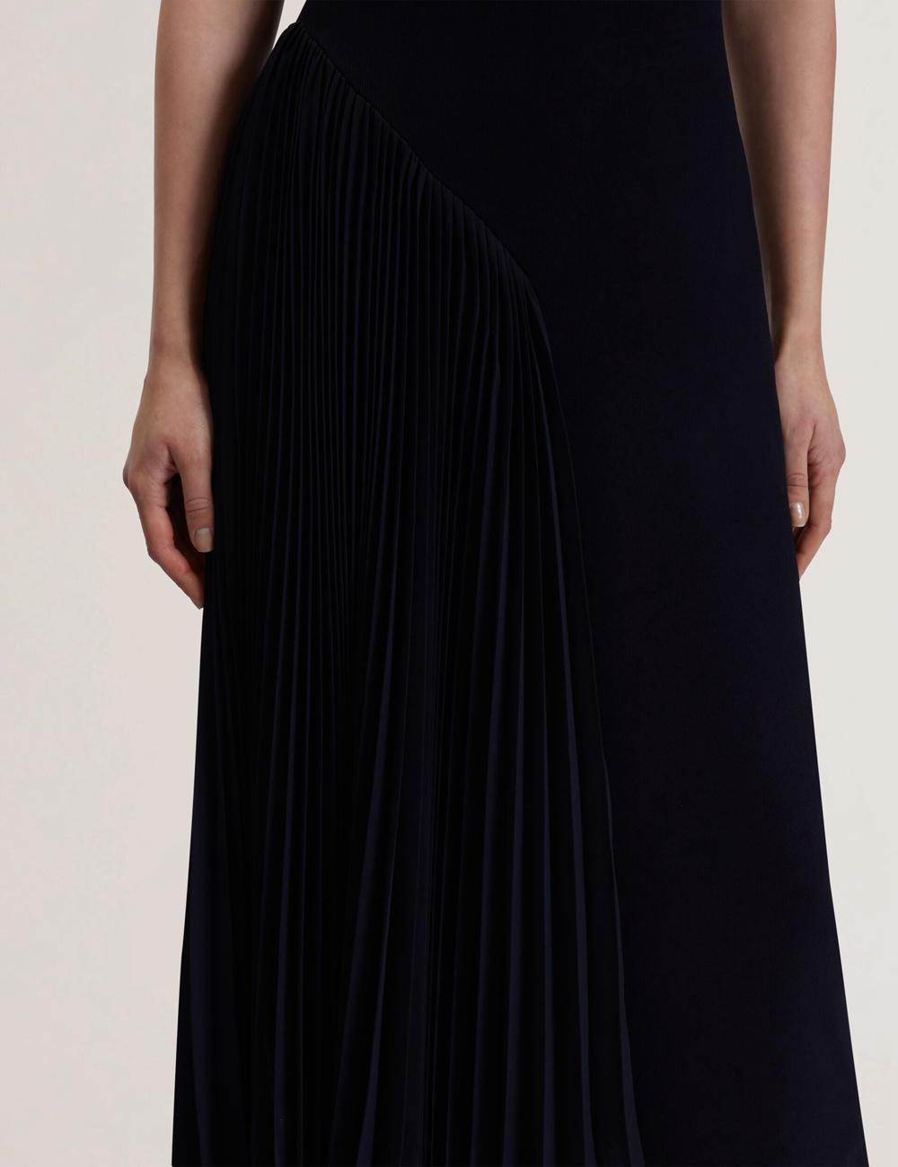 Navy Ted Baker AZZINA - Pleated Panel Sleeveless Knitted Women Midi Dresses | SG  5829-LHVEX